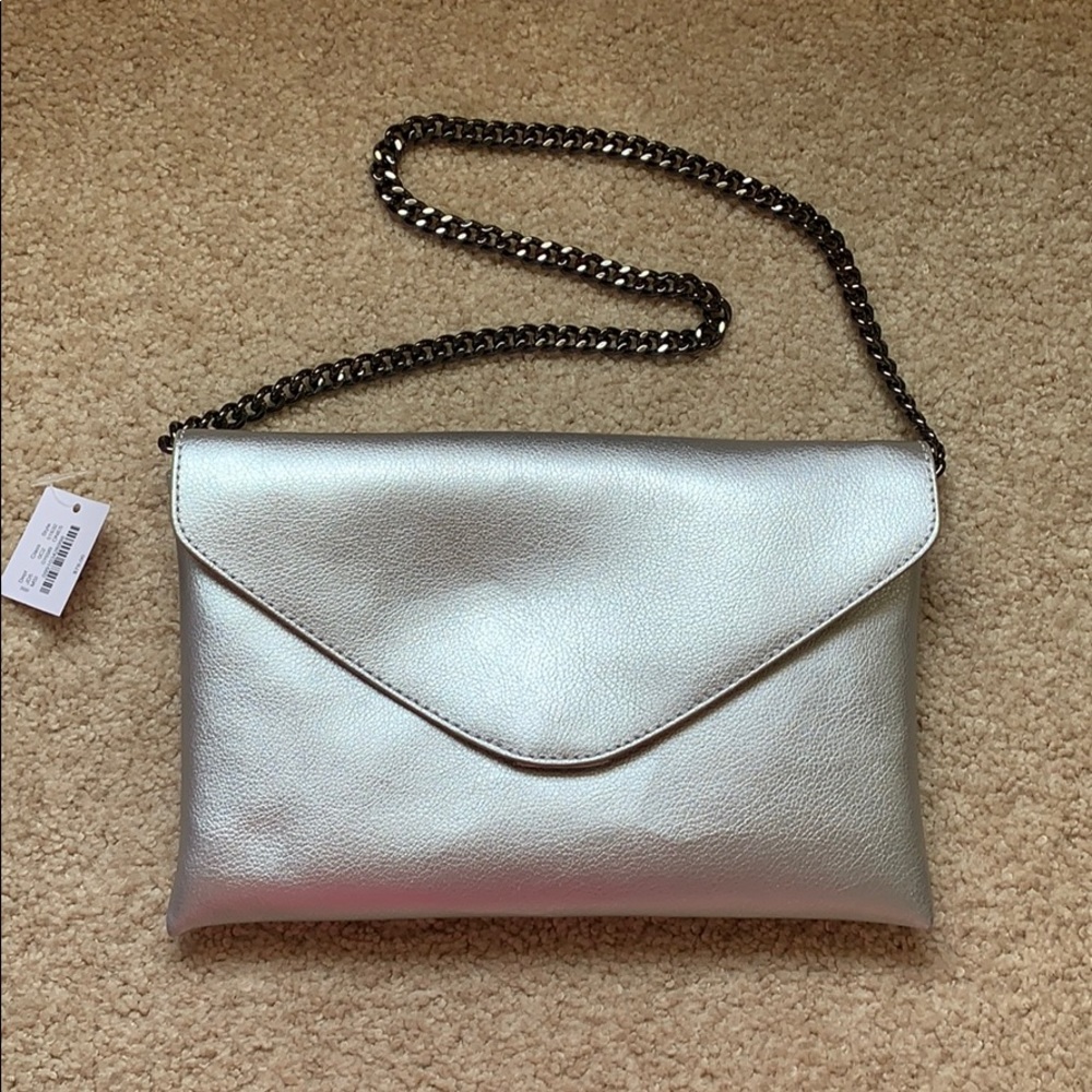J Crew Silver Envelope Clutch with Chain